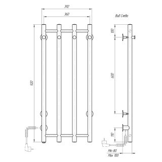 Полотенцесушитель электрический Domoterm Танго DMT 109-V4 36x92 EK L хром